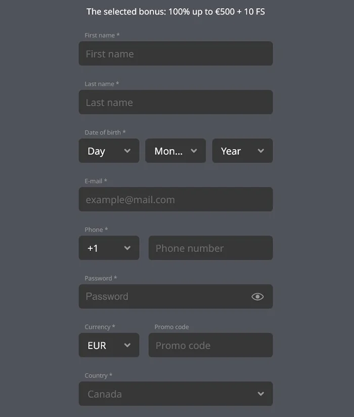 FavoritoBet Registration Form FavoritoBet Registration Form
